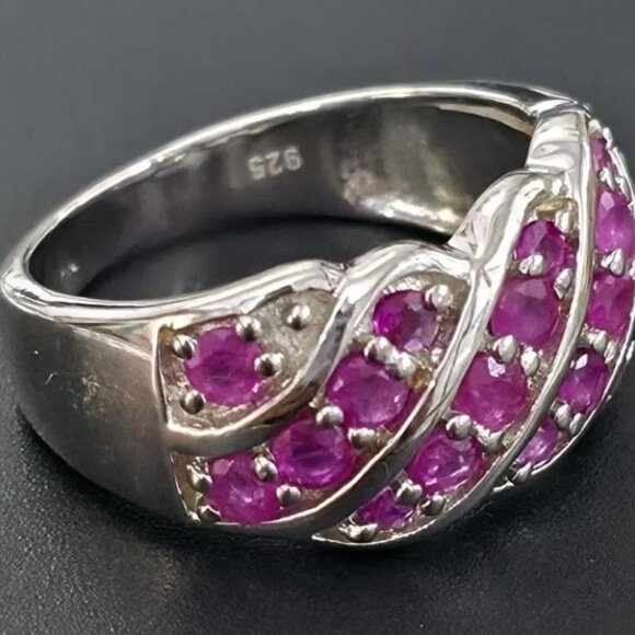 Gold plated Sterling Silver Ruby (0.9ct) Rhodium Plated Ring Size 7 - Picture 2 of 2